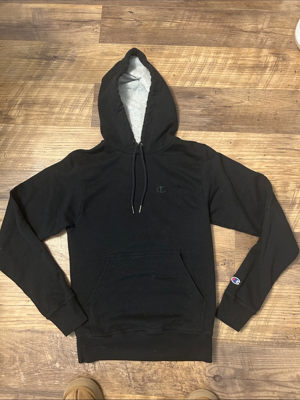 Champion Black Hoodie with Gray Hood Lining